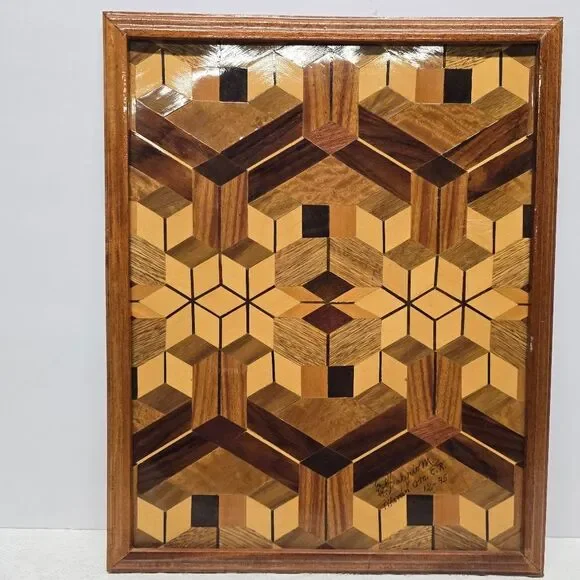 Vintage Wood Mix Mosaic Barn Quilt 3D Wall Art Rustic Cottage Decor Costa Rica - Picture 8 of 10